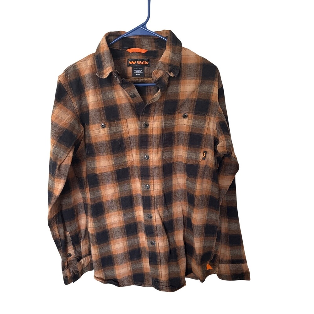 Walls Flannel Shirt Mens Medium Brown Black Plaid Long Sleeve Button Up